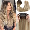 RECOOL Wire Hair Extensions Real Human Hair Balayage Chocolate Brown to Light Brown and Bleach Blonde Remy Invisible Wire Hair Extension Straight Clip in Hair Extensions(16 inch)