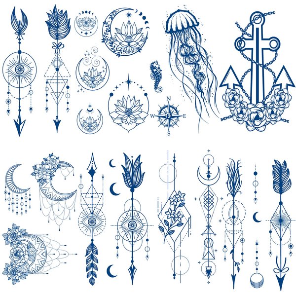 Aresvns Semi Permanent Tattoos for Women Teen Girls,Waterproof and Long-Lasting 2 Weeks Tattoos, Realistic Fake Tattoos Stickers Christmas Gift Blue