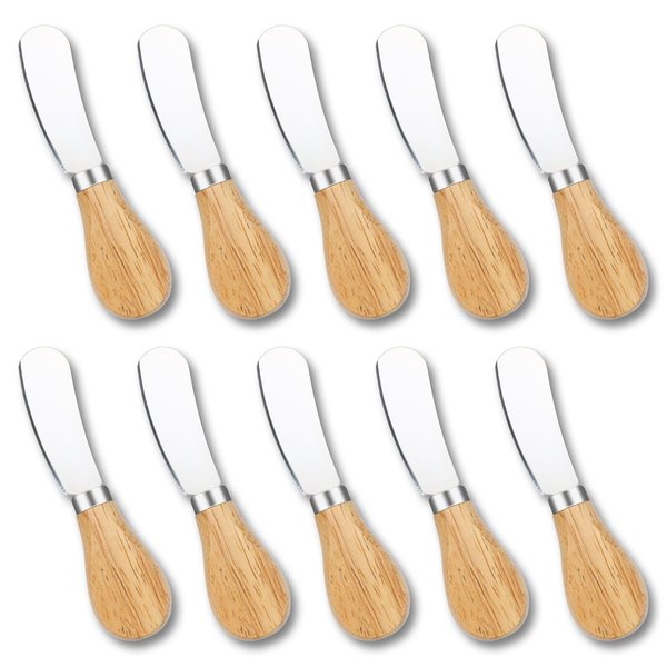 ProudMoore 10 Pcs Cheese Spreader Knives, Mini Butter Knife Spreader with Wooden Handle, Stainless Steel Cheese Knife Set for Charcuterie Board, Sandwich, Appetizers, Cocktail Spreading Knife