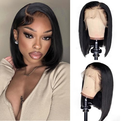 urno ble Bob Wig Human Hair 13x4 HD Lace Front Wigs Human Hair Pre Plucked 180% Density Free Part Short Bob Wig With Baby Hair Straight Bob Lace Front Wigs Human Hair for Women（10in）