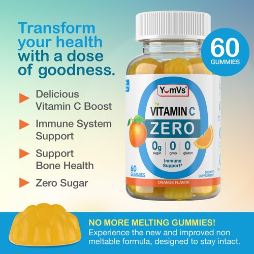 Yum-Vs - Zero Sugar Vitamin C Gummies for Adults & Kids - 250 mg VIT C Immune Support Gummy Vitamins - Sugar Free Chewable Vitamin C Gummy Supplement - High Potency Vegetarian Vitamin C Boost (60)