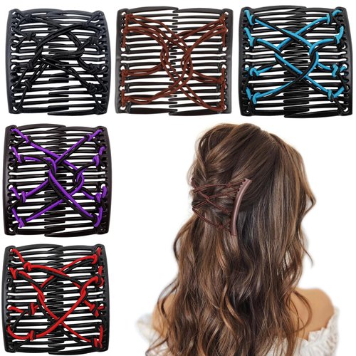 5 Pieces Stretchy Magic Hair Comb Adjustable Elastic Comb Hair Clip for Women Girls No Crease Hair Pins Vintage Hair Bun Maker Hair Accessories for Curly Thick Wavy Hair Ponytail