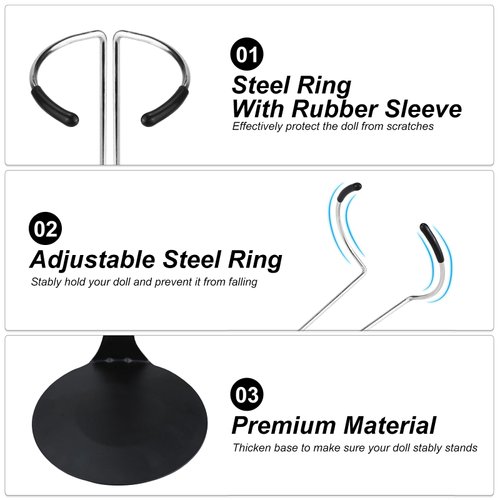 HMIEPRS 10 Pcs Doll Stand Adjustable Doll Display Stand, Action Figure Stand Holder 1/6 Scale Doll Support Stand for 8" to 12" Doll Accessories (Black)