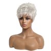 EMMOR Short Silver Grey Human Hair Wigs for Women Blend Pixie Cut Wig With Bang,Natural Daily Use Hair (Color 101#)