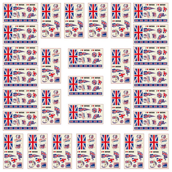 Autousa 30x Temporary Tattoos of Great Britain Flag for International Competitions 2024 European Championship Football World Cup Face Waterproof Flags Stickers (30 Sheets)