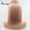 xiweiya Short Rose Gold Straight Cut Bob Lace Front Wigs with Dark Root Middle Part Short Pink Bob Short Soft Wig Heat Resistant Fiber Hair Replacement Wig Women Drag Queen Makeup 14inch