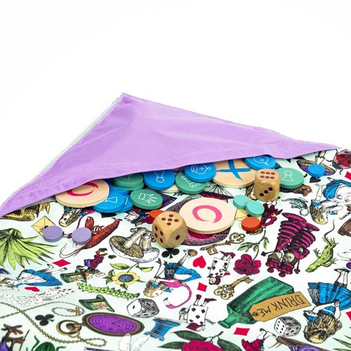 Alice’s Party Games Mat - Alice in Wonderland Themed Games mat with 5 Classic Family Games, Chess, Draughts, Noughts & Crosses, Snakes & Ladders.