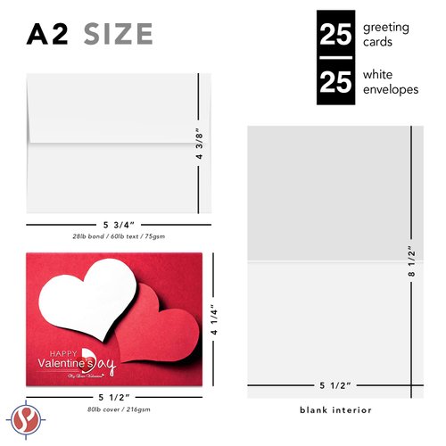 Happy Valentine’s Day Greeting Cards, Beautiful and Romantic Valentines Red and White Love Hearts Greetings for Husband, Wife, Boyfriend, Girlfriend | 4.25" x 5.5" | 25 per Pack