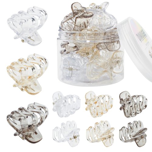 DIMUGE 4cm Sturdy Strong Grip Champagne LightGray and Clear Octopus Claw Clips 10 Pcs Medium to Small Hair Clips for Women and Girls Thick Hair,Hair Clips for Styling Sectioning