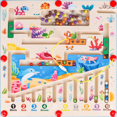JOFONY Sea Animals Magnetic Color & Number Maze,Montessori Toys for 3+ Year Old Toddler Boys Girls Wooden Puzzle Board Learning Counting Educational Fine Motor Skills Activity…