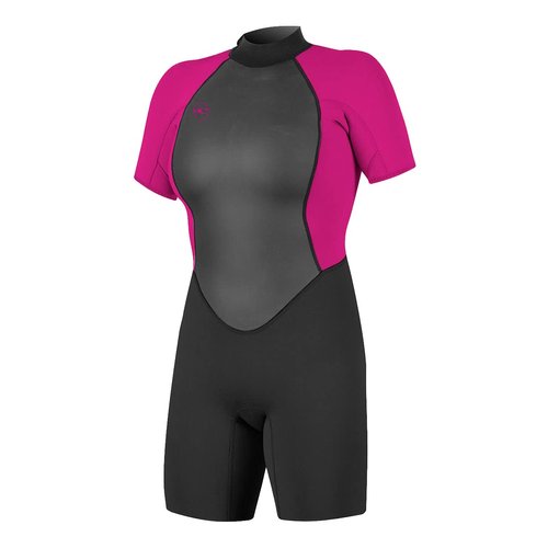 O'Neill Women's Reactor-2 2mm Back Zip Short Sleeve Spring Wetsuit, Black/Berry, 6