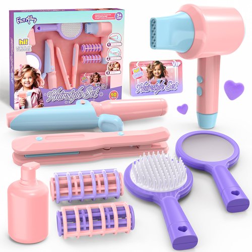 SMILESSKIDDO Kids Hair Salon Toys - Beauty Salon Playset with Hair Dryer, Comb, Mirror and Stylist Accessories, Pretend Play Christmas & Birthday Gift for Girls