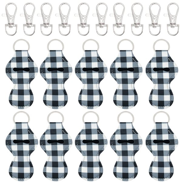 allydrew 10 Pack Chapstick Holder Keychain, Keyring for Lip Balm Lip Gloss Lipstick with 10 Pieces Metal Keyring Clasps, Blue & White Plaid