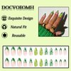 Green Press on Nails Medium Almond Shaped Fake Nails Heart Design Full Cover Glue Stick on Nails for Women