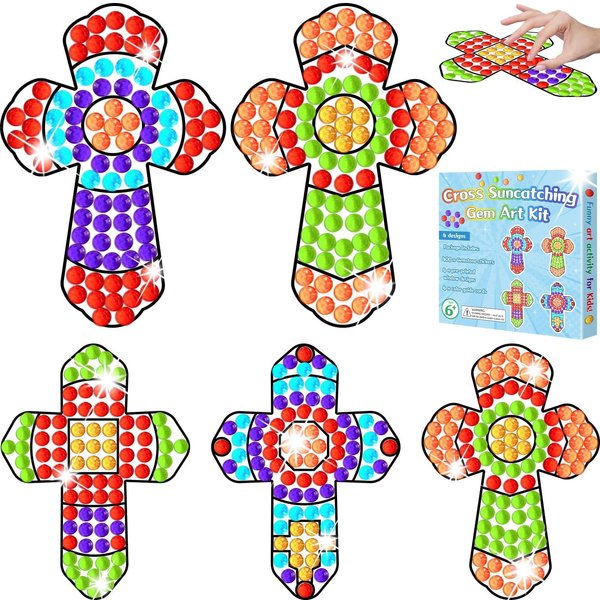 Christmas Nativity Scene Cross Craft Kit Religious Jesus Sunday School DIY Diamond Painting Bible School Christian Arts Craft Kits for 4 8 10 Toddlers Preschool Kids Home Class Activities Supplies