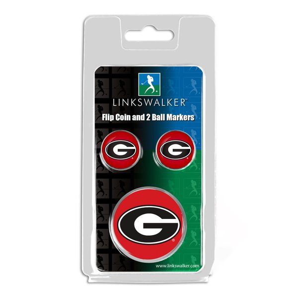 LinksWalker Georgia Bulldogs - Flip Decision Challenge Coin and 2 Golf Ball Marker Pack