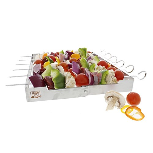 Yukon Glory BBQ Kabob Grill Rack | Rotating Kebab Skewers | Metal Skewers For Grilling | Collapsible Stainless Steel Kabob Skewers Holder | Grilling Accessories | Six Kebab Skewers (BBQ Skewer)