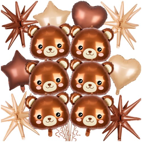 Bear Balloon, 14 PCS Teddy Bear Foil Balloons, 22 Inch Baby Shower Decorations Foil Animal Balloons, Jungle Animals Zoo Bear Theme Birthday Party Decoration Supplies