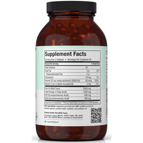 Omega 3 Supplement - Omega-3 Fish Oil Triple Concentrate with Vitamin D3 - Potent Source of EPA/DHA Fatty Acids - Heart, Brain, Joint Health - Kosher Certified Wild Caught Marine Fish - 180 Softgels