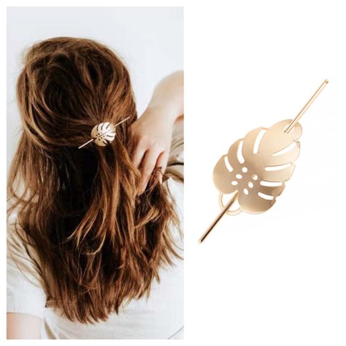Yheakne Vintage Leaf Metal Hair Bun Cuff Cage, Decorative Gold Alloy Hair Fork Pin Clip Stick for Women and Girls