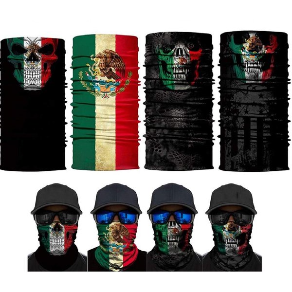 unbrand 4PCS Balaclava Mexico Flag Outdoor Face Scarf Neck Gaiter Headwear Half Face Magic Scarf Bandana Headband Dust-proof UV Protection for Halloween Motorcycle Cycling Fishing Hiking Skiing