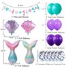 Mermaid Birthday Decorations for Girls Women, 29pcs Birthday Party Supplies Including Pom Poms Flowers Happy Birthday Banner Dots Garland Hanging Swirls and Balloons Purple Teal Confetti