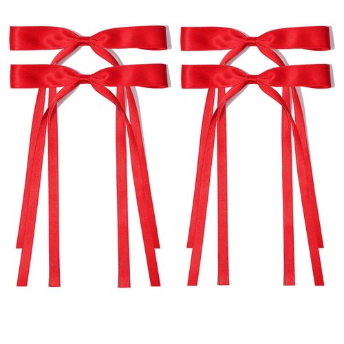 Ayesha Red Hair Bows Clips Coquette Ribbon Bowknot with Long Tail Princess Hair Bows French Barrettes Hair Accessories for Women Girls 4pcs (red)