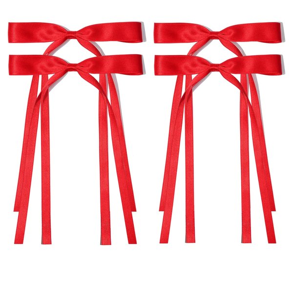 Ayesha Red Hair Bows Clips Coquette Ribbon Bowknot with Long Tail Princess Hair Bows French Barrettes Hair Accessories for Women Girls 4pcs (red)