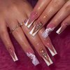 Light Luxury V French Tips Press on Nails with Rhinestones Designs, Glossy Glitter Medium Coffin Length Fake/False Nails Full Cover Acrylic Nails X Glue Stick on Artificial Fingernails for Women Girls