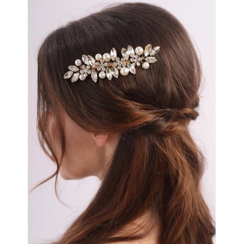 BERYUAN Crystal Flowers Rhinestone Hair Comb Pearls Rhinestone Bridal Headpiece Gold Rhinestone Crystal Hair Comb for Wedding Wedding Bridal Pearls Rhinestone Side Comb for Women Girls