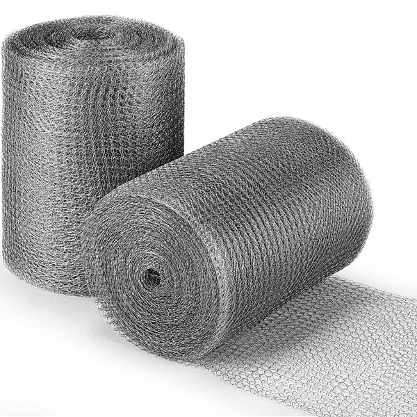 Nuogo 2 Pcs 5 in x 50 ft Stainless Steel Wire Mesh Hole Fill Fabric Mesh Gap Blocker Flexible Stretchy Wire Mesh Roll Screen for Fill Fabric DIY Kit