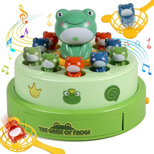 AINOI Frog Pop Out Catch Toys for Ages 3-13, Musical Rotate Bounce Catch Board Game Interactive Kids Toys, 3 Years Old Boys Girls Toy Gifts