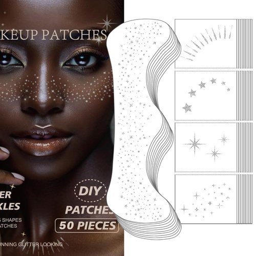 AOAZXBB 50PCS Glitter Freckles Face Tattoo Sparkle Freckles,Face Glitter Speckles Patches,Faux Freckles Temporary Tattoos Makeup-Silver