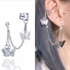 YienDoo Silver Butterfly Chain Tassel Cuff Earrings Vintage Long Butterfly Hinge Dangle Drop Earrings Single Butterfly Ear Clips Statement Butterfly Crawler Cuff Earrings Jewelry for Women Girls