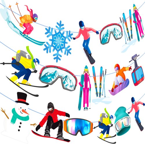 Skiing Party Banner Skiing Birthday Decorations Winter Sports Party Banners Snow Ski Party Cutout Banner for Skier Themed Baby Shower Supplies