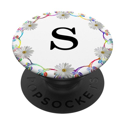 Cell Phone Pop Out Holder,Floral White Daisy Flower Letter S PopSockets Grip and Stand for Phones and Tablets
