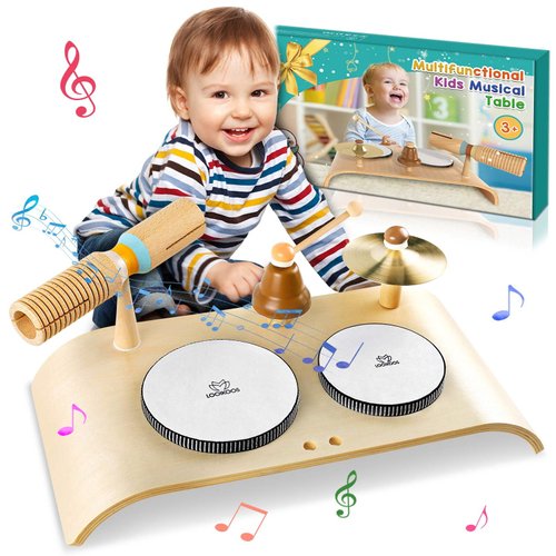 LOOIKOOS Kids Drum Set for Toddlers All in One Montessori Wooden Musical Instruments Set,Preschool Educational Baby Sensory Musical Toys for Kids Ages 1-6