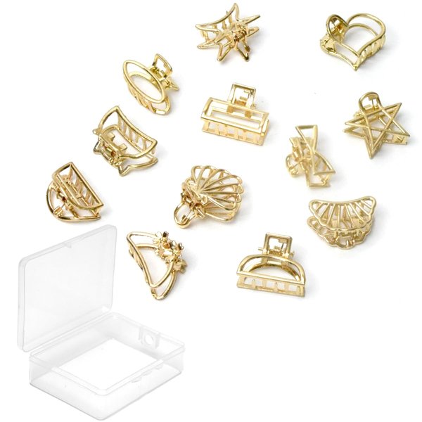 12Pcs Small Metal Hair Clips, Mini Hair Clips for Girls, Gold Claw Clips for Women, Non-slip Flower Hair Clips for Thin Hair,Strong Hold Mini Claw Clip, Easy Pulling Up Hair Accessorie (Gold)