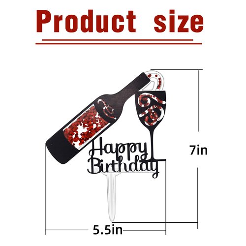 Happy Birthday Cake Topper, Wine Bottle and Glass Acrylic Cake Topper,Whisky and Wine Themed Birthday Party Decor