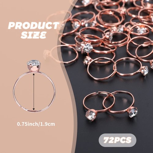 Whaline 72Pcs Diamond Rings, Adjustable Engagement Rings Rose Gold Wedding Decorations for Wedding Table Decorations, Bridal Shower Game and Party Favors