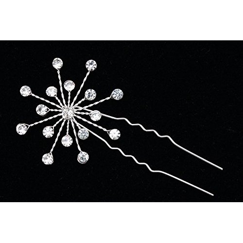 Set of 2 Handmade Crystal Flower Star Burst Hair Pins H054