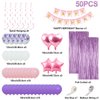 Happy Birthday Decorations for Women Girls - 50 PCS Purple Pink Birthday Decorations include Happy Birthday Banner Balloons Fringe Curtain Hanging Swirls for Birthday Party Supplies