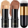 2Pcs Cream Contour Stick Makeup Kit, Cream Highlighter Stick and Bronzer Contour Stick with Longwear Waterproof Formula for Brightening and Trimming the Cheeks, Makeup Brush Include (#04, 07)