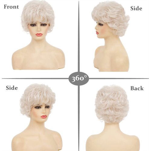 Swiking Short Curly Silver Wigs for White Women Heat Resistant Natural Synthetic Hair Old Ladies Daily Cosplay Full Wigs with Wig Cap