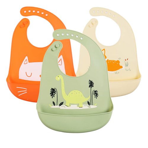 YINGJEE Baby Bibs Silicone Feeding Bibs, Baby Bibs Silicone Bibs 3pcs for Feeding and Adjustable Waterproof Bibs (color 07)