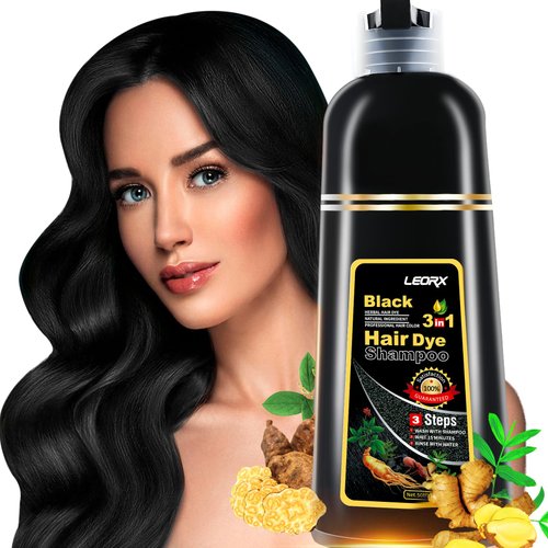 Leorx Black Hair Dye Shampoo, 3 In 1 Black Color Shampoo Hair Dye For Gray Hair Instant Herbal Coloring Shampoo For Women & Men - Shampoo Para Canas Mujer