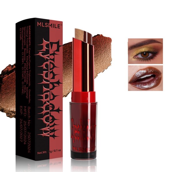 Easilydays Shimmer Two-color Eyeshadow Sticks, Halloween Makeup Pen Color Gradient Eye Shadow Rotation Flash Radiation Eye shadow Goth Lipstick, Highly Pigmented Sweat Proof Stick for Women, 02#