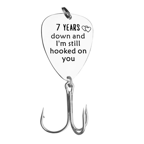 7th Anniversary Fishing Lure Gifts for Him 7 Years Down and I'm Still Hooked On You 7 Year Anniversary Present for Boyfriend Husband Wedding Anniversary Valentines Day Gift for Men