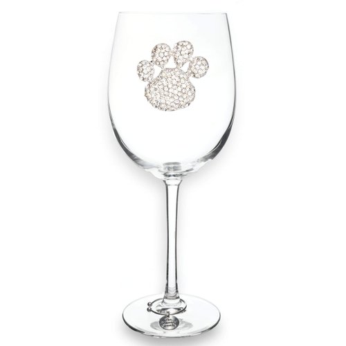 THE QUEENS' JEWELS Paw Print Jeweled Stemmed Wine Glass, 21 oz. – Glittery and Sparkling For Pet Lovers - Hand-Set Rhinestones, Not Painted