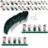 Dark Green Press on Nails Medium Fake Nails Marble False Nails with Glitter Designs Glossy Gold Foil Stick on Nails Coffin Reusable Acrylic Nails Full Cover Artificial Nails Glue on Nails for Women